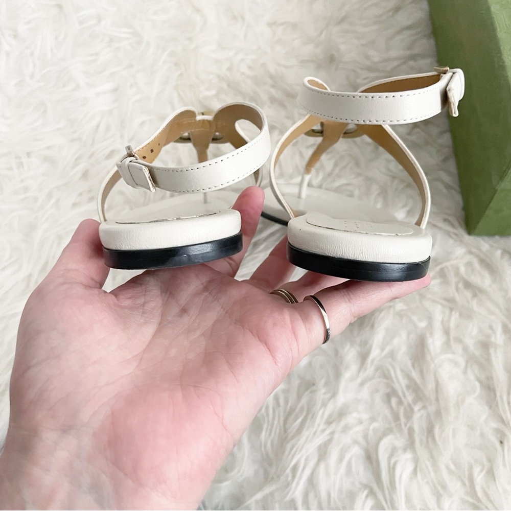 Gucci Calfskin Double G Thong Flat Sandals 36.5 Mystic White - Picture 10 of 14